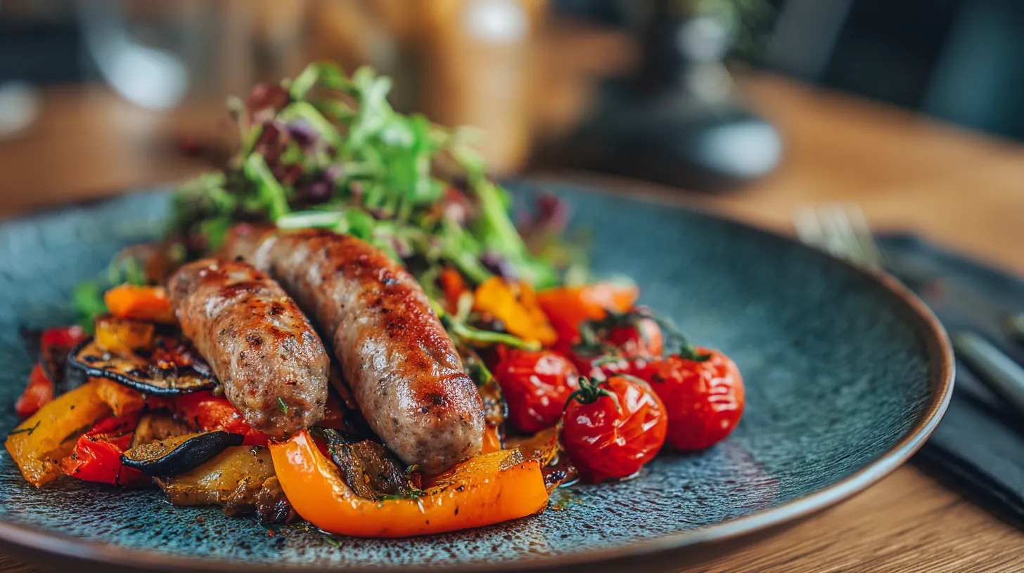 Lamsmerguez met Geroosterde Paprika, Tomaat & Aubergine