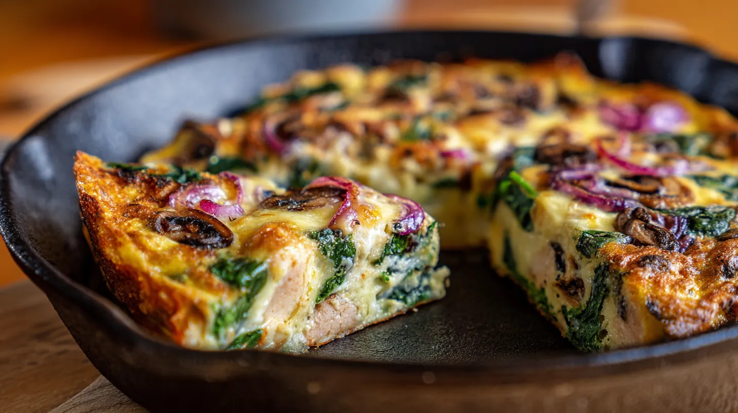 Italiaanse frittata met gerookte kip en spinazie