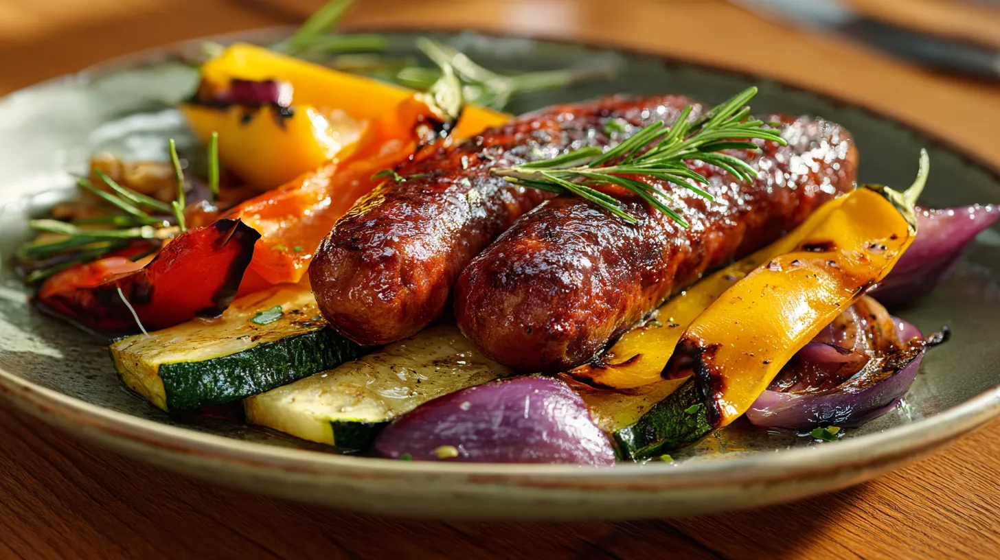Mediterrane rundermerguez met geroosterde paprika en courgette