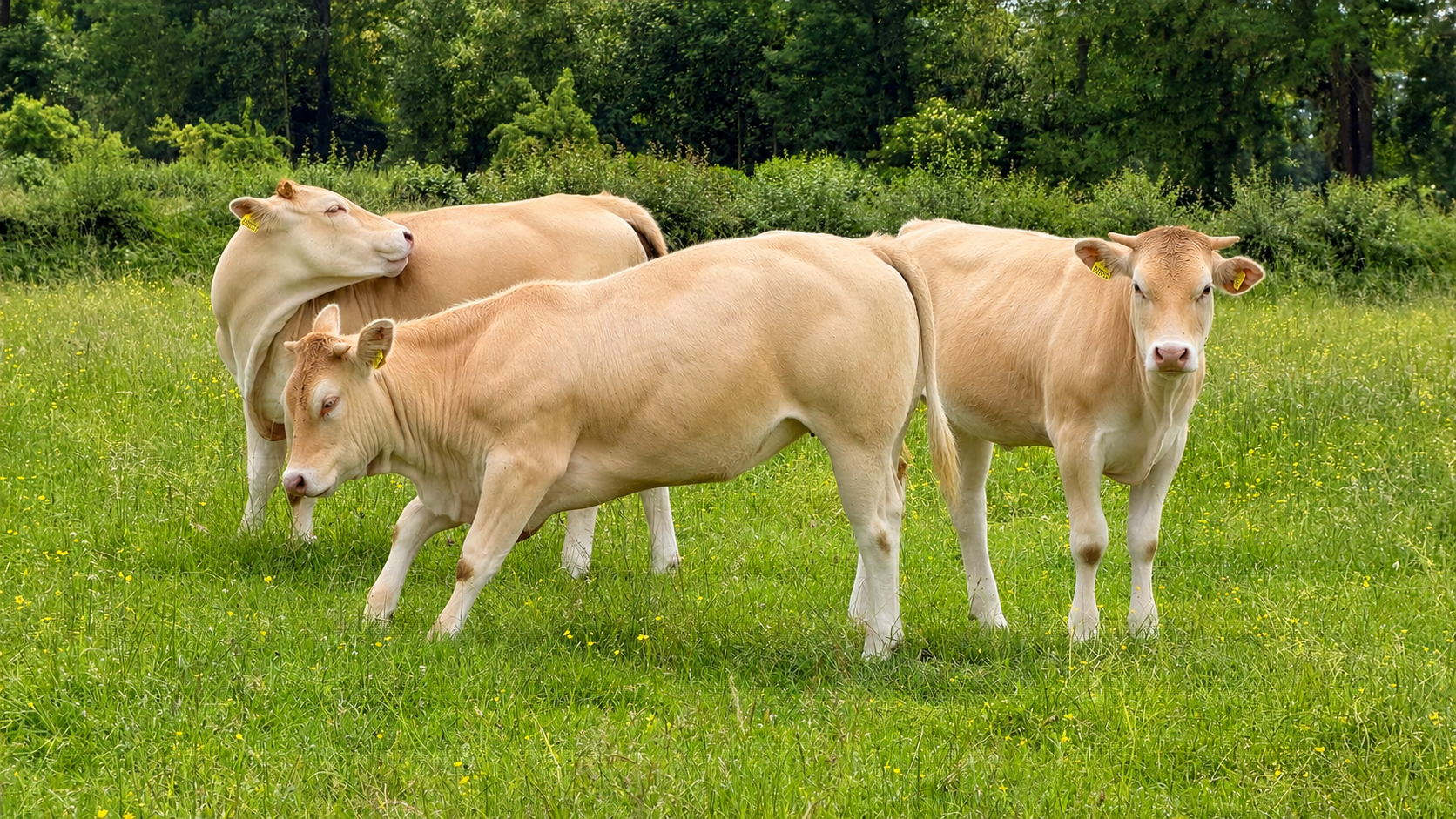 Blonde d'Aquitaine runderen in de wei